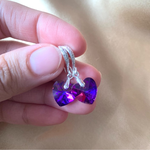🌟2/$30🌟925 Silver Purple Heart Shape Crystal Earrings l - Picture 5 of 8